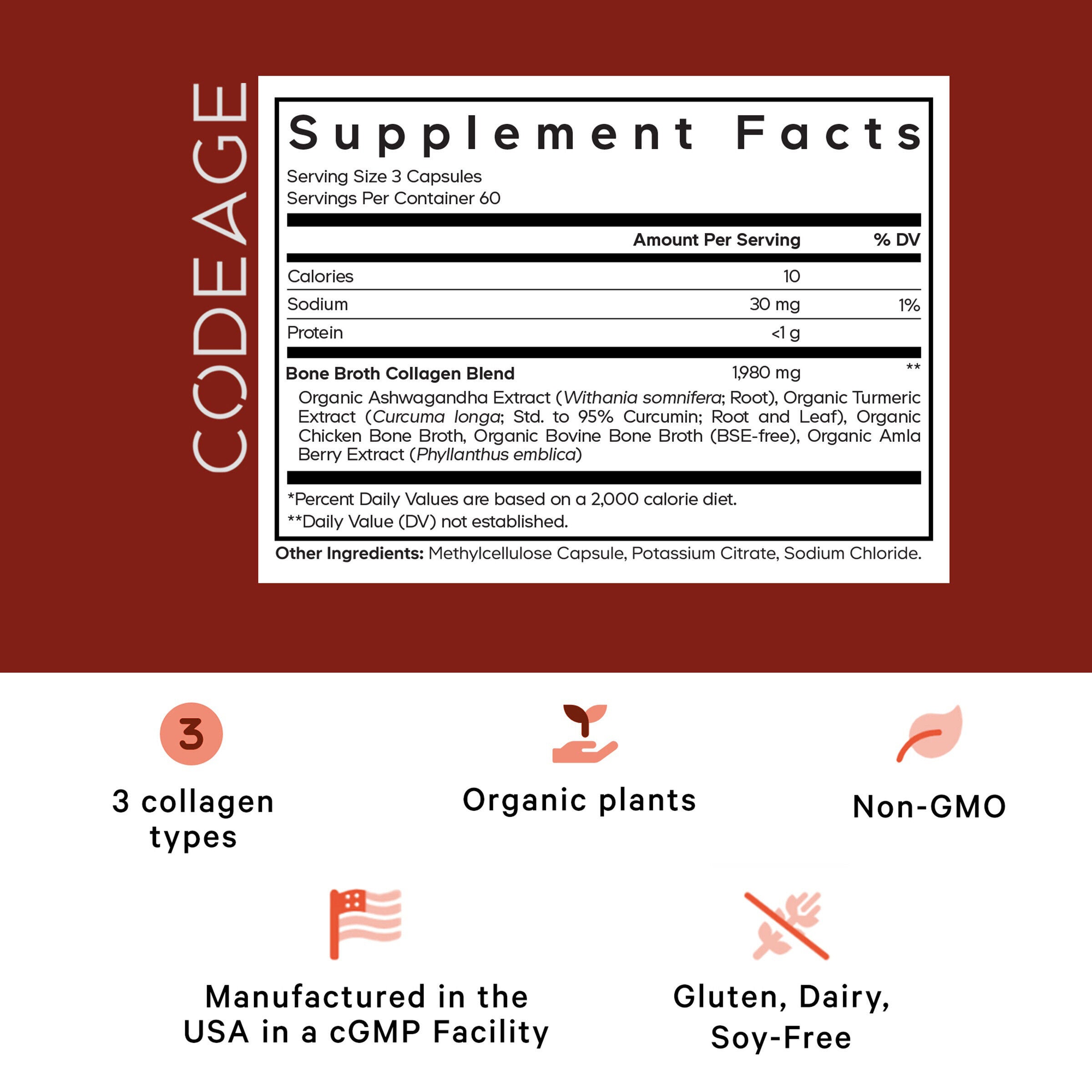 Bone Broth Collagen - 180 Capsules (60 Servings)  | GNC